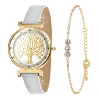 So Charm Ρολόι με μπρασελέ Tree of Life διακοσμημένο με Κρύσταλλα Swarovski, Χρυσό -Λευκό MF468B+BS4274D