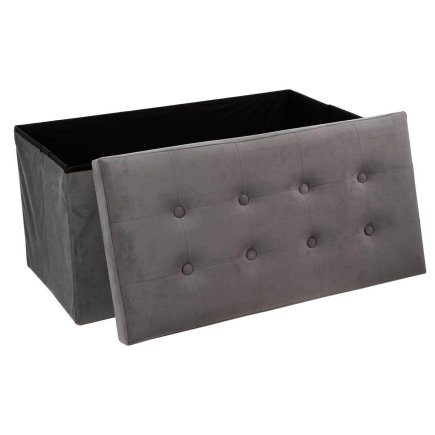 Atmosphera Γκρι Βελούδινο Παγκάκι 76x38x38 εκ με Αποθηκευτικό Χώρο και Μοντέρνο Σχεδιασμό 140091E