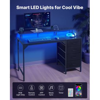 VEVOR Γραφείο Υπολογιστή 120 cm με Έξυπνα LED Φώτα και 4 Συρτάρια GDJXBGZDCTK4FT2B6001V2