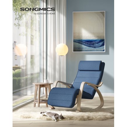 SONGMICS Ξύλινη Κουνιστή Καρέκλα με Ρυθμιζόμενο Υποπόδιο 5 Θέσεων, Μέγιστο Φορτίο 150kg Σκούρο Μπλε Φυσικό LYY010Q01