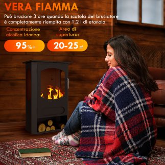HOMCOM  Αυτόνομο Βιοαιθανόλης Τζάκι, Καυστήρας 1.2L Διάρκεια 3 Ώρες, Θερμαινόμενη Περιοχή 20-25 m², Μαύρο  820-376V00BK
