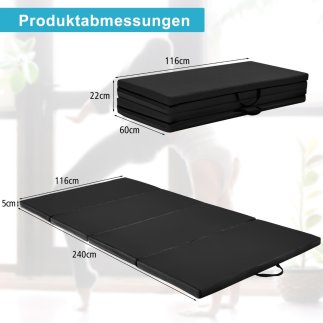 Costway Πτυσσόμενο Στρώμα Ασκήσεων 240x120x5 cm με Βέλκρο & 2 Χειρολαβές Μαύρο SP36183BK