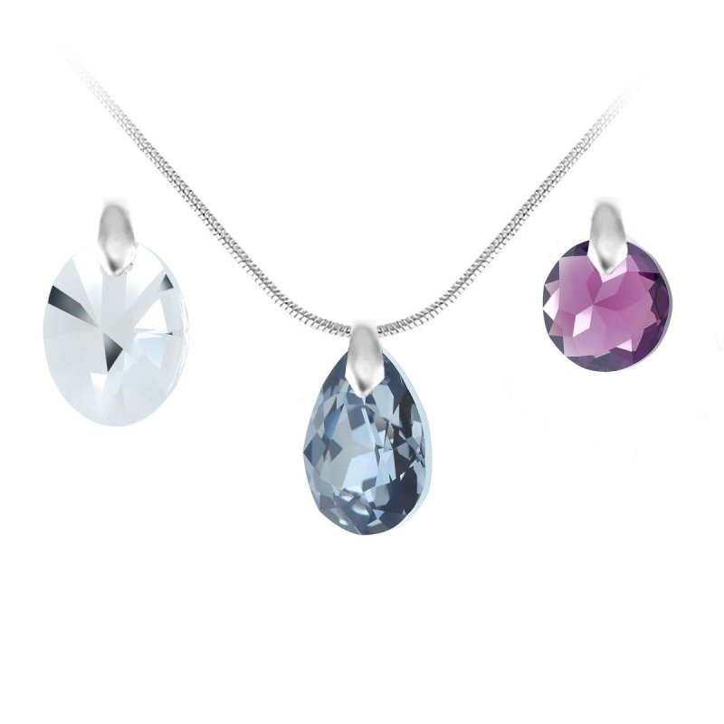 So Charm Κολιέ με τρία μενταγιόν και Κρύσταλλους Swarovski, Ασημί 6028+2430+6433+SN016
