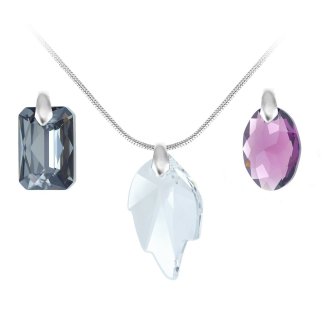 So Charm Κολιέ με τρία μενταγιόν και Κρύσταλλους Swarovski, Ασημί 6435S+6438A+6735C