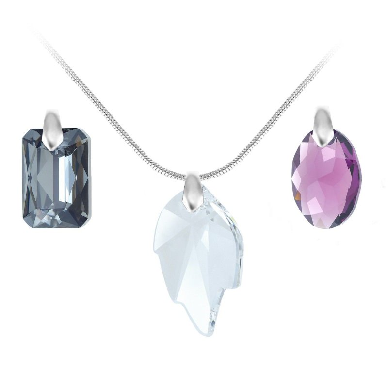 So Charm Κολιέ με τρία μενταγιόν και Κρύσταλλους Swarovski, Ασημί 6435S+6438A+6735C