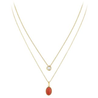 So Charm Σετ 2 Κολιέ διακοσμημένο με Κρύσταλλα Swarovski και με Κόκκινο Όνυχα, Χρυσό B2458R+BS3086D