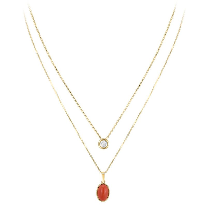So Charm Σετ 2 Κολιέ διακοσμημένο με Κρύσταλλα Swarovski και με Κόκκινο Όνυχα, Χρυσό B2458R+BS3086D