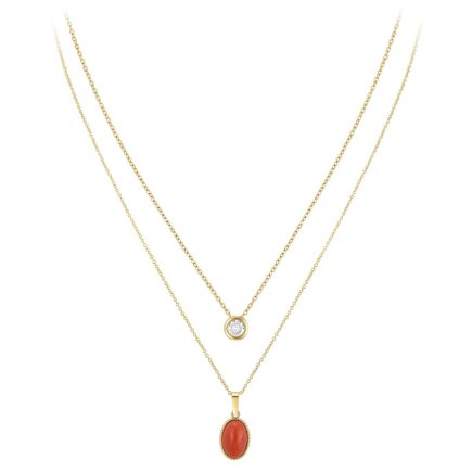 So Charm Σετ 2 Κολιέ διακοσμημένο με Κρύσταλλα Swarovski και με Κόκκινο Όνυχα, Χρυσό B2458R+BS3086D
