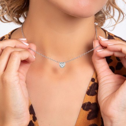 So Charm Κολιέ Καρδιάς Διακοσμημένο με Κρύσταλλα Swarovski, Ασημί BS3084-ARGENT