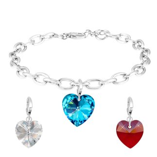 So Charm Κολιέ Καρδιές Διακοσμημένο με Κρύσταλλα Swarovski, Ασημί SB001+CH1251-SET