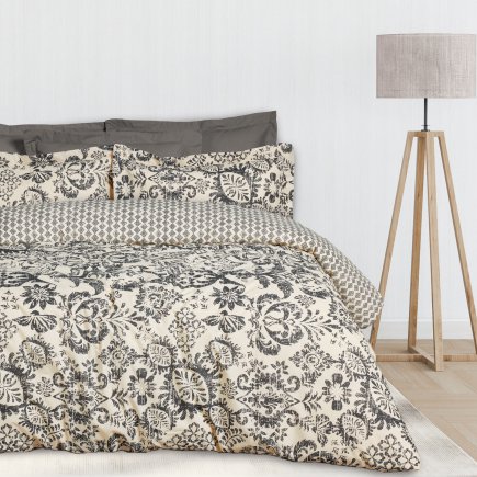DAS HOME Σετ Σεντόνια King Happy Μαύρο & Μπεζ 502108309677