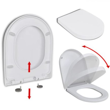vidaXL Κάλυμμα Λεκάνης με Soft Close & Quick Release Τετράγωνο Λευκό 141765