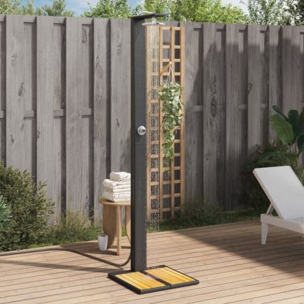 vidaXL Ντους Εξ. Χώρου Μαύρο 50x55x224εκ. Συνθετικό Ρατάν/Ξύλο Ακακίας 368206