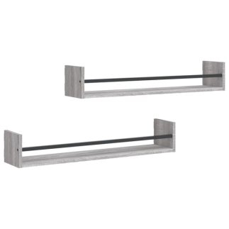 vidaXL Ράφια Τοίχου με Μπάρα 2 τεμ. Γκρι Sonoma 80 x 16 x 14 εκ. 835442