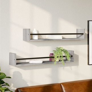 vidaXL Ράφια Τοίχου με Μπάρα 2 τεμ. Γκρι Sonoma 80 x 16 x 14 εκ. 835442