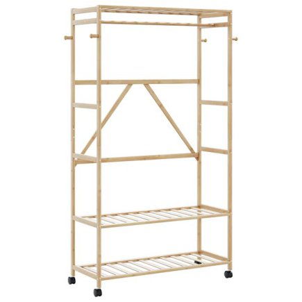 vidaXL Ράφι ρούχων με ράφια και ρόδες 110x40x180 εκ. Μπαμπού 4008923