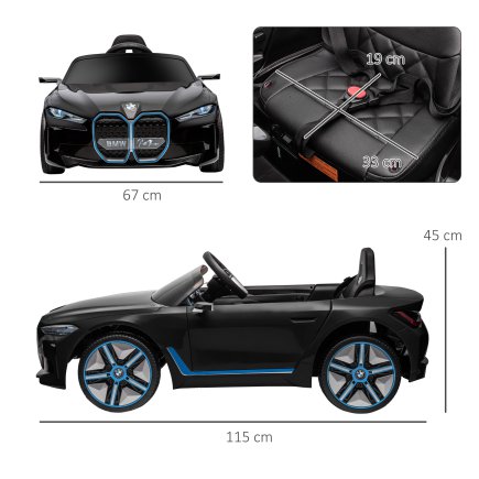 HOMCOM Electric Ride-On Toy Car για παιδιά 3-8 ετών με δίπλωμα BMW με Τηλεχειριστήριο, Κόρνα και Προβολείς, 115x67x45 cm, Μαύρο 