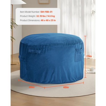 VEVOR Στρογγυλή Πολυθρόνα Bean Bag με Αφαιρούμενο και Πλενόμενο Κάλυμμα για Ενήλικες Μπλε YXCRDDY4349IVTKLYV0