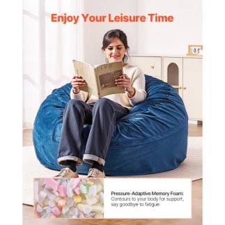 VEVOR Στρογγυλή Πολυθρόνα Bean Bag με Αφαιρούμενο και Πλενόμενο Κάλυμμα για Ενήλικες Μπλε YXCRDDY4349IVTKLYV0