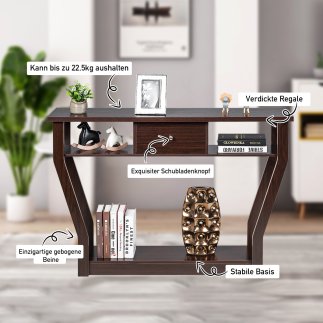 Costway Κονσόλα Τραπέζι με Συρτάρι και Ράφι 120 x 30 x 81 cm Καφέ HW60291CF