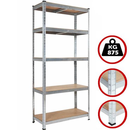 BAKAJI Ράφι 5 Επιπέδων Μεταλλικό και Ξύλινο 180x75cm Βαρέως Τύπου Γαλβανισμένη Ραφιέρα 02825056