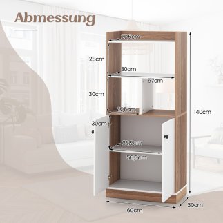 Costway Ράφι βιβλιοθήκης με διπλή πόρτα, 3 επιπέδων, με ανοιχτά ράφια, 60 x 30 x 140 εκ. JV12527