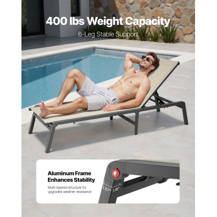 Ξαπλώστρα Αλουμινίου με Βάρος 181kg, 1110 x 595 x 105 mm Ρυθμιζόμενη σε 5 Θέσεις JSTYGDTYKQSKCV0XW001V0 VEVOR