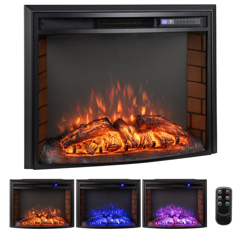 Costway Ηλεκτρικό Τζάκι 1500W με Θέρμανση και Τηλεχειριστήριο και Προστασία Υπερθέρμανσης για Εντοιχισμό FP11000DE-26