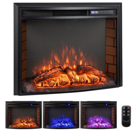 Costway Ηλεκτρικό Τζάκι 1500W με Θέρμανση και Τηλεχειριστήριο και Προστασία Υπερθέρμανσης για Εντοιχισμό FP11000DE-26