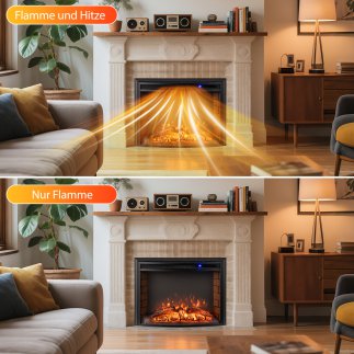 Costway Ηλεκτρικό Τζάκι 1500W με Θέρμανση και Τηλεχειριστήριο και Προστασία Υπερθέρμανσης για Εντοιχισμό FP11000DE-26
