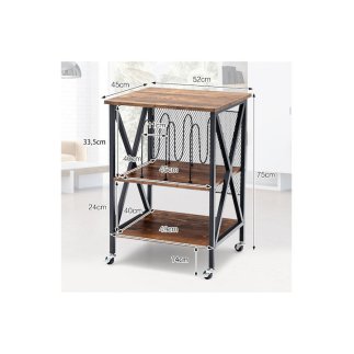 Costway Τροχήλατη Καφέ Ραφιέρα 3 Επιπέδων 52x45x75 cmJV12662DE-CF