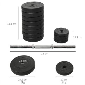 HOMCOM Set Dumbbells Gym 50kg Ρυθμιζόμενο κιτ Βαρών Bodybuilding με 12 Λαστιχένια Δίσκους Μαύρο B1-0127