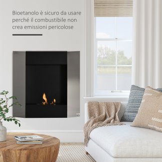 Επιτοίχιο τζάκι βιοαιθανόλης HOMCOM με δοχείο 0,7L και κάλυψη 20m² - Ασημί/Μαύρο 820-213