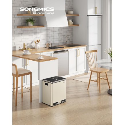 SONGMICS Διπλός Κάδος Απορριμμάτων 15L με Πεντάλ και Απαλό Κλείσιμο Καπακιού, Μπεζ/Μαύρο, 41.5x35.5x47.6cm LTB30A02