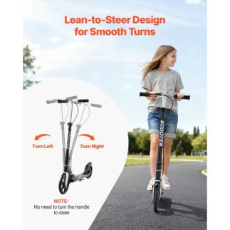 VEVOR Παιδικό Πατίνι για Ηλικίες 8+, Έφηβους & Ενήλικες, Δίτροχο, Ρυθμιζόμενο Τιμόνι, Αναδιπλούμενο, Μαύρο + Ασημί JTHBC2L8INCHI