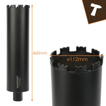 Bigstren Ποτηροτρύπανο 112×460 mm,1.1/4 UNC για Διάτρηση σε Σκυρόδεμα, Πέτρα, Γρανάτη 27083