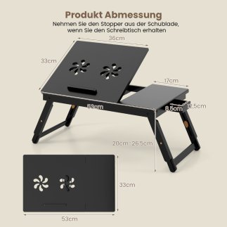 Costway Πτυσσόμενο Τραπέζι Laptop από Μπαμπού Ρυθμιζόμενο Ύψος & Κλίση με Αερισμό Καφέ HW67948CF