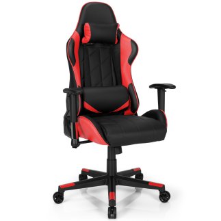 Costway Κάθισμα Gaming Racing Style με Κεφαλοστήριγμα & Μαξιλάρι Μέσης, Ρυθμιζόμενη Κλίση 90°-160°, Κόκκινο CB10299RE