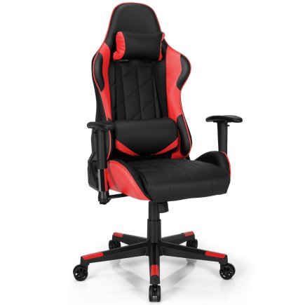 Costway Κάθισμα Gaming Racing Style με Κεφαλοστήριγμα & Μαξιλάρι Μέσης, Ρυθμιζόμενη Κλίση 90°-160°, Κόκκινο CB10299RE