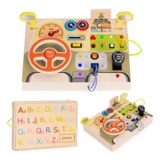 Ecotoys Ξύλινος Πίνακας με Τιμόνι Αυτοκινήτου 14 Στοιχείων LED Δημιουργικής Απασχόλησης για Παιδιά 3 ετών και άνω HM328236