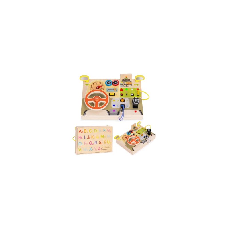 Ecotoys Ξύλινος Πίνακας με Τιμόνι Αυτοκινήτου 14 Στοιχείων LED Δημιουργικής Απασχόλησης για Παιδιά 3 ετών και άνω HM328236