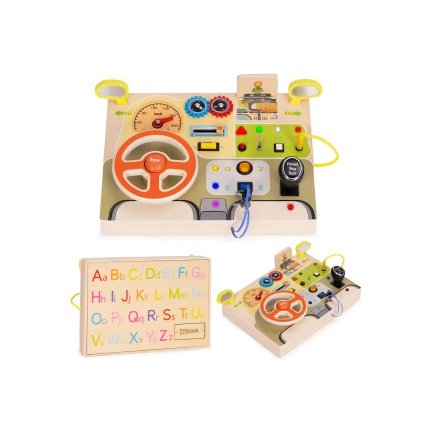 Ecotoys Ξύλινος Πίνακας με Τιμόνι Αυτοκινήτου 14 Στοιχείων LED Δημιουργικής Απασχόλησης για Παιδιά 3 ετών και άνω HM328236