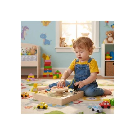 Ecotoys Ξύλινος Πίνακας με Τιμόνι Αυτοκινήτου 14 Στοιχείων LED Δημιουργικής Απασχόλησης για Παιδιά 3 ετών και άνω HM328236