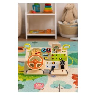 Ecotoys Ξύλινος Πίνακας με Τιμόνι Αυτοκινήτου 14 Στοιχείων LED Δημιουργικής Απασχόλησης για Παιδιά 3 ετών και άνω HM328236