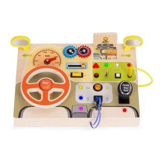 Ecotoys Ξύλινος Πίνακας με Τιμόνι Αυτοκινήτου 14 Στοιχείων LED Δημιουργικής Απασχόλησης για Παιδιά 3 ετών και άνω HM328236