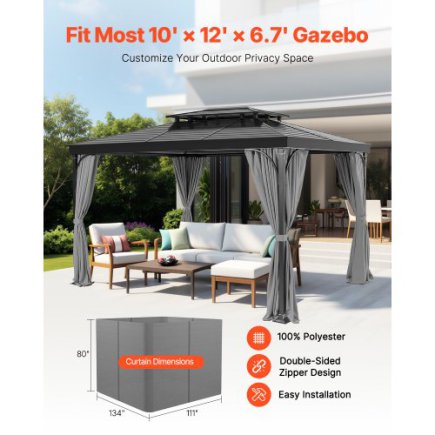 VEVOR Γκρι Αδιάβροχες Κουρτίνες Κιόσκι 12' x 10' x 6.7' SMLTCL12FT10OXMXOV0