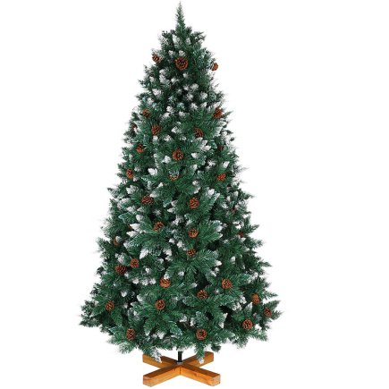 BAKAJI Χριστουγεννιάτικο Δέντρο Χιονισμένο King Premium 180cm 831 Κλαδιά με Κουκουνάρια και Ξύλινη Βάση 01825519