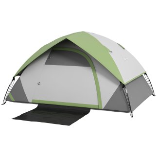 Σκηνή Camping 3 Ατόμων Outsunny με Διχτυωτό Παράθυρο, από πολυεστέρα, υαλοβάμβακα και PE, 110x210x150 cm, γκρι και πράσινο A20-4