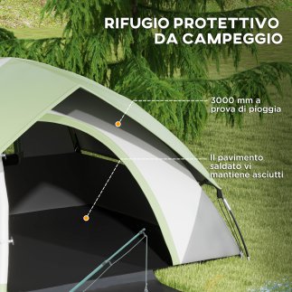 Σκηνή Camping 3 Ατόμων Outsunny με Διχτυωτό Παράθυρο, από πολυεστέρα, υαλοβάμβακα και PE, 110x210x150 cm, γκρι και πράσινο A20-4