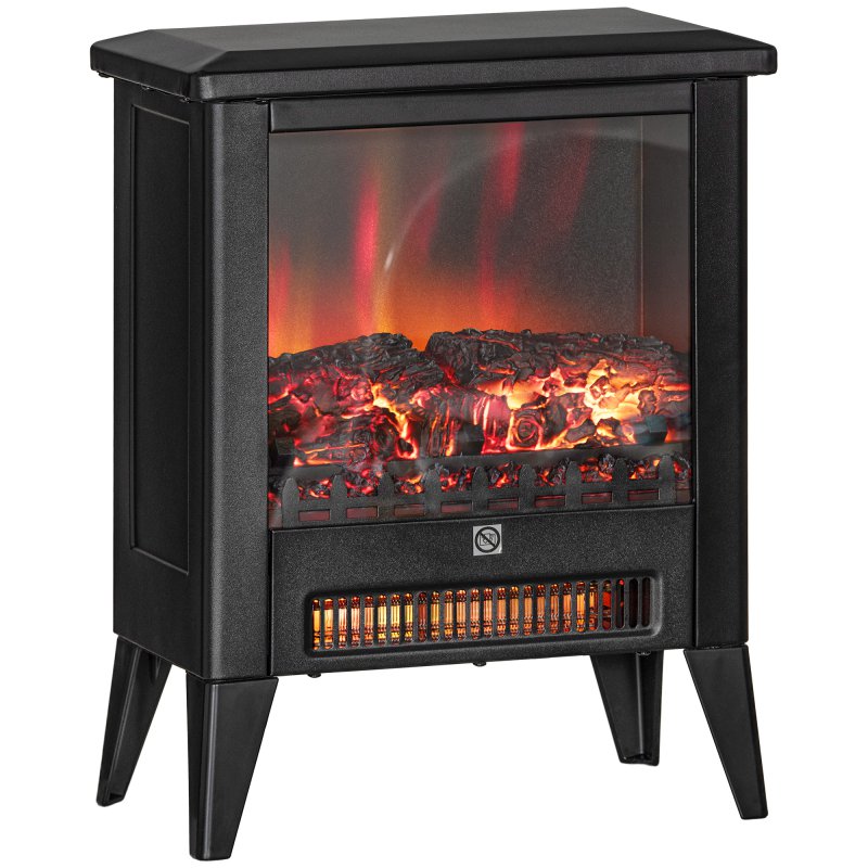 HOMCOM Ηλεκτρικό Τζάκι 1800W με Εφέ Φλόγας σε 3 Εντάσεις, από Μέταλλο και Γυαλί, 36x21x47 εκ., Μαύρο 820-407V90BK